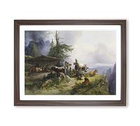Friedrich Gauermann Farmhouse Classic Painting Framed Print | A2 Walnut Framed Wall Art | Ready to Hang | Farmhouse Historical Picture | Living Room Bedroom Lounge Office