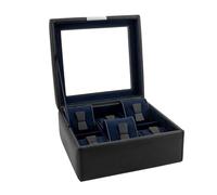 Friedrich23 Watch Case - Cross Grain Watch Case with Glass Lid in Black - Space for 6 Watches - Fine Synthetic, Fine synthetics