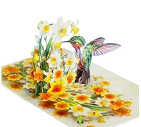 Friend Birthday Card Female Cousin Daughter Adult | Pop Up 3D Mothers Day Anniversary Valentines Day Cards for Women Mom Mum Grandma (Size 15x20 cm - Hummingbird Daffodils Big)