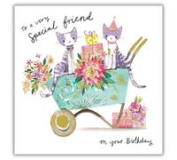 Friend Birthday Card - Female/For Her - Special Friend - Cats and Flowers - Artistic Design by Clare Tupper - Special Finishes - Made in the UK - Eco-Friendly