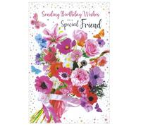 Friend Birthday Card - Flowers Female Ladies - Size: 7.5" x 5.25" (Fr-B)