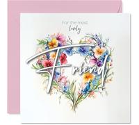 Friend Birthday Card - Heart of Flowers - Happy Birthday Card for Friend from Best Friends Bestie, 145mm Floral Bouquet Greeting Cards