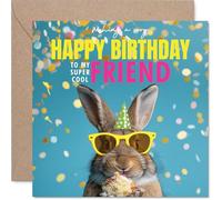Friend Birthday Card - Hoppy Cake - Happy Birthday Card for Friend from Best Friends Bestie, 145mm cute bunny Bday Greeting Cards