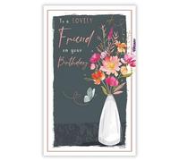 Friend Birthday Card - Lovely Friend - Flower Bouquet and Butterfly - Artistic Floral Design - Special Finishes - Made in the UK - Eco-Friendly