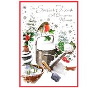 Friend Christmas Card - Robin Snow Scene - Size 7.5" x 5.25" C50-D