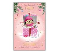 Friend Christmas Card - Special Friend - Hedgehog and Fairy Lights - Artistic Festive Design - Special Finish - Made in the UK - Eco-Friendly