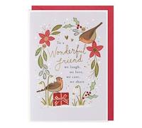 Friend Christmas Card Wonderful Robin Laugh Love Care Share - Festive Xmas Card