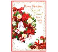 Friend Christmas Card - Wreath Festive - Size:7.5" x 5.25" H