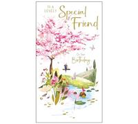 Friend Female Birthday Card - Lovely Special Friend - Blossom Tree - Artistic Scenic Design - Special Finishes and Illustrated Insert Leaf - Made in the UK
