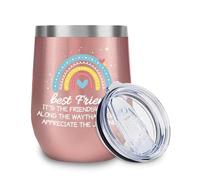 Friend Gifts for Women - Friends We Meet Rose Gold Tumbler, 12oz Insulated Mug w/Lid, Leaving Gift for Colleague, Work Bestie, Birthday Present for Her