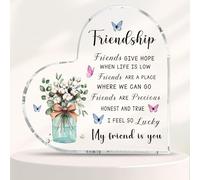 Friend Gifts for Women, Friendship Plaque 4x4 Inch Thanksgiving Christmas Gifts for Friends, Best Friend Gift Cute Flower Bottle Pattern Bestie Acrylic Plaques