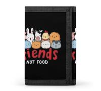 Friend Not Food Vegan Life Funny Men's Wallet Lightweight Trifold | Novelty Slim Printed Front Pocket Tri-Fold Wallets with Keychain