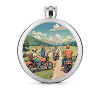 Friend Riding A Motorcycle Flasks for Liquor, 5oz Stainless Steel Flask Leakproof Portable Whiskey Flask for Outdoor, Camping, Travel, Gifts