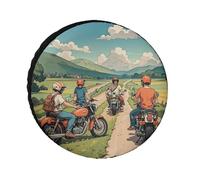 Friend Riding A Motorcycle Spare Tire Cover 30 Inch Oxford Wheel Protector 30 Inch Travel Accessories Waterproof Dustproof Covers for RV Jeep