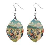 Friend Riding A Motorcycle Wooden Earrings for Women, Vintage Elegant Wood Jewelry, Lightweight Earrings for Wedding, Party, Everyday Jewelry Gift, Star, Wood, wood