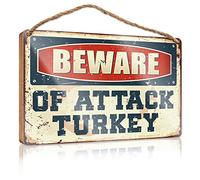 Friend Signs For Home Decor Beware Of Attack Turkey Wooden Sign Front Porch Decor Farmhouse Funny Wooden Signs(20X30CM)