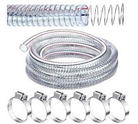 Frienda 10 Ft, 1 Inch ID Heavy Duty Steel Wire Reinforced PVC Hose with 6 Fasteners for Pond, Bilge Pump, Vacuum Suction, Clear