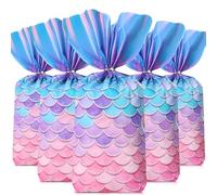 Frienda 100 Pcs Mermaid Party Favors Bags - Wide Bottom Cellophane Treat Bags with 100 Pcs Silver Twist Ties for Mermaid Birthday Party Supplies (Dreamy Style)