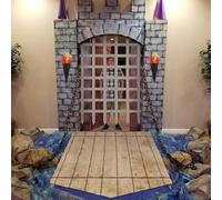 Frienda 105 Pcs Medieval Party Decorations Kit 5.9x6.6 ft Medieval Castle Backdrop Prison Fence Door Cover Fence Rug with 2 Torch Props 100 Paper Chain Brick Stone Fort for Knight Castle Photo Props