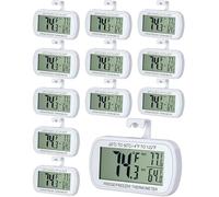 Frienda 12 Pack Digital Fridge Thermometer Waterproof Refrigerator and Freezer Room Max/min Record Function LCD Screen Refrigerator Thermometer with Hook and Magnetic Back for Home (White)