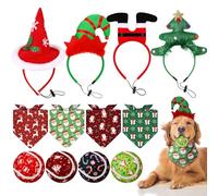 Frienda 12 Pcs Christmas Pet Costume Accessory Include Dog Squeaky Tennis Balls Adjustable Pet Headband Dog Bandanas Triangle Scarf for Xmas Outfit Supplies