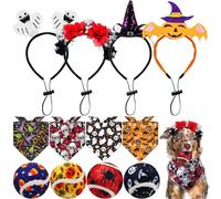 Frienda 12 Pcs Halloween Pet Costume Accessory Include Dog Squeaky Tennis Balls Adjustable Pet Headband Dog Bandanas Triangle Scarf for Halloween Outfit Supplies