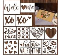 Frienda 12 Pcs Large Valentines Stencils for Door Mats Reusable Welcome Heart Templates Love Stencil for Valentines Day Painting on Wood Doormat Crafts