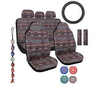Frienda 14 Pcs Baja Car Seat Covers Full Set Multicolor Stripe Boho Print Steering Wheel Cover Seat Belt Cover Crystal Hanging Ornament Car Holders Fits (Boho Style)