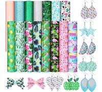 Frienda 15 Pieces Summer Faux Leather Sheets Flamingo Faux Leather for Crafts Colored Tropical Plant Fruit Leather Fabrics for Making Bows, Earrings, DIY Projects, Bags Decors, 8.3 x 6.3 Inch