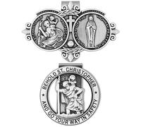 Frienda 2 Pieces St Christopher Medal for Car, Our Lady of The Highway Visor Clip for Car Round Saint St Christopher Visor Clip for Protection While Driving Auto Sun Visor Accessories
