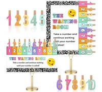 Frienda 23 Pcs Classroom Management Waiting Room Clip Chart Composition Notebook Theme Teacher's Helper Waiting Room Poster Wooden Number Clips Table Holder for Back to School Teacher Supplies