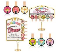 Frienda 23 Pcs Classroom Management Waiting Room Clip Chart Silly Classroom Check-in Diner Theme Teacher's Helper Waiting Room Poster Wooden Number Clips Table Holder for Back to School Elementary
