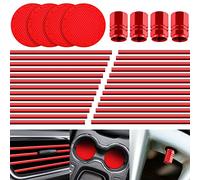 Frienda 28 Pcs Car Interior Accessories Including 20 Pcs Car Air Conditioner Decoration Strip 4 Non Slip Silicone Car Cup Coaster 4 Car Tire Valve Stem Caps for Most Cars SUVs Trucks(Red)