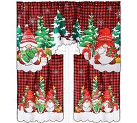 Frienda 3 Pcs Christmas Curtain for Kitchen Gnome Christmas Tier Valance Set Dwarf Tree Red and Black Buffalo Plaid Curtains for Home, 60'' x 36'', 36'' x 30''