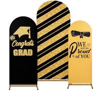 Frienda 3 Pcs Graduation Arch Backdrop Covers Black and Gold Congrats Grad Stretch Spandex Arches Cover We are So Proud of You Backdrop for Class of 2026 Congratulations Grad Party Decor Supplies