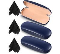 Frienda 3 Pieces Hard Shell Glasses Case Eyeglass Case Protective Sunglass Holder with Cleaning Cloth for Men Women Unisex, Blue, 6.30 x 2.40 x 1.50 inches