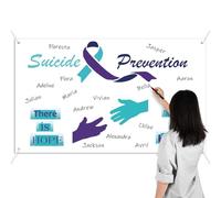 Frienda 3 x 5 ft Signable Ribbon Suicide Prevention Awareness Poster Backdrop Teal and Purple Ribbon Autograph Poster for Women Men Teal and Purple There is Hope There is Help Party Decoration