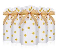 Frienda 30 Pack Gold Polka Dot Treat Bags with Drawstring Plastic Candy Bag Drawstring Cookie Sack for Christmas Wedding Party Birthday Engagement Holiday Favor