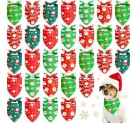 Frienda 30 Pcs Christmas Dog Bandanas Bulk Santa Bandanas for Dogs Soft Triangle Kerchief Bibs Scarf Set for Puppy Small Medium Large Pets Christmas Party Decoration