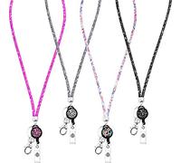 Frienda 4 Pieces Crystal Lanyard Necklace with Retractable Badge Holder and Keyring, ID Card Bling Rhinestone Strap (Black, Grey, Multi-Color, Rose Pink), total lanyard length: approx. 17.72 inch