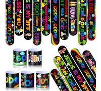 Frienda 40 Pcs Bible Verses Religious Christian Slap Bracelets for Kids VBS Jesus Love You Wristbands Inspirational Motivational Christian Slap Bracelets Sunday School Supplies (Religious)