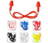 Frienda 6 Pairs Corded Earplugs Silicone for Sleeping with Cord Waterproof | Reusable Corded Silicone Earplug, Individual Storage Case, Noise Cancelling Snoring Swimming Shooting Study, Ergonomic Shape