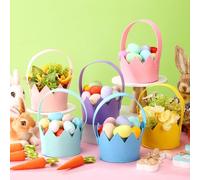 Frienda 6 Pcs Easter Egg Buckets Colorful Felt Eggshell Baskets with Handles Empty Adorable Easter Pails for Egg Hunt Holiday Party Favors Gifts Decorations Supplies