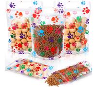 Frienda 60 Pcs Dog Paw Treat Bags Bulk Plastic Paw Zip Candy Bags with Handles for Pet Dog Birthday Cookie Goodie Favors Gifts Supplies, Colorful