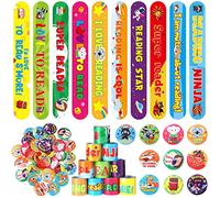 Frienda 60 Pcs Love to Read Slap Bracelets with Reading Button Pins Bulk Pack, Retro Reading Reward Bracelets Badges for Classroom Teacher Student Prizes, Book Week Sunday School Library Incentives