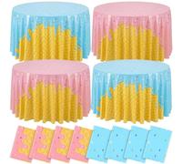 Frienda 8 Pcs Ice Cream Round Tablecloth 84 Inch Disposable Plastic Dripping Sprinkle Donut Table Covers Sweet Dessert Themed Party Table Cloths for Birthday Summer Gathering Decorations Supplies