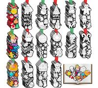 Frienda 80 Pcs Christmas Winter Color Your Own Bookmarks DIY Coloring Crafts Penguin Gingerbread Man Snowman Elk Candy Cane Christmas Gifts Winter Classroom Activity Party Favors Art Crafts Kit