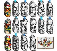 Frienda 80 Pcs Winter Color Your Own Bookmarks DIY Coloring Crafts Gloves Scarf Sweater Snowflake Snowman Penguin Reindeer Let Snow Winter Gifts Christmas Classroom Activity Party Favor Craft Kit