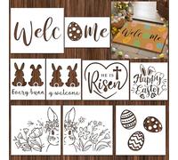 Frienda 9 Pcs Easter Stencils for Door Mats Reusable Happy Easter Welcome Templates Large Spring Stencils for Drawing DIY Painting on Wood Floor Doormat Crafts