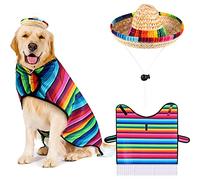 Frienda Dog Sombrero Hat Pet Serape Poncho Costume Funny Dog Costume Multicolor Adjustable Sombrero Costume Mexican Dog Poncho Straw Hat Chihuahua Clothes for Mexican Party Decorations (Large)